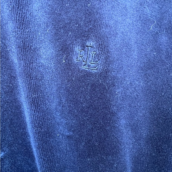 Lauren Ralph Lauren PLarge Velour Track Jacket Navy Blue/Gold Snaps Mock Neck - Picture 4 of 4